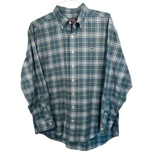 Vineyard Vines Men's Large Whale Shirt Green Blue‎ Plaid 100% Cotton Button Down